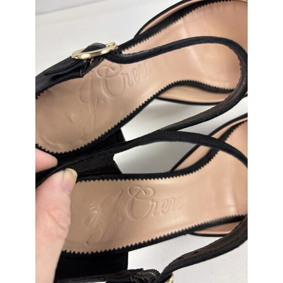 J Crew Millie Ankle Strap Heels Black Leather Moire 9 Block Heel - Picture 8 of 12